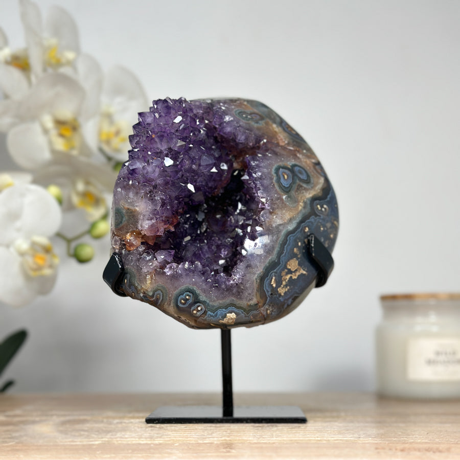 Beautiful Amethyst Crystal Geode wiith Metallic Stand - MWS1604