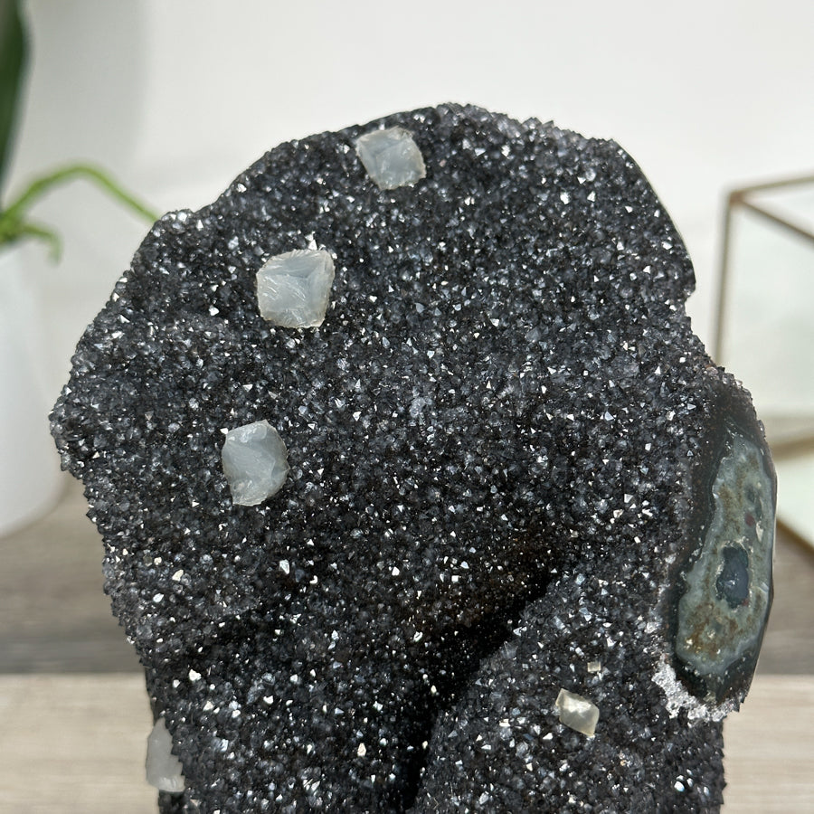 Black Druzy Quartz Crystal with Agate Mineral Specimen - MWS2622
