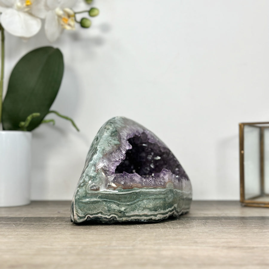 Amethyst &amp; Green Jasper Stone Geode from Uruguay - STGE0021