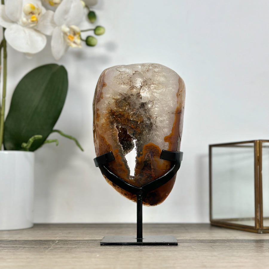 Rare Quartz Portal on Metal Stand with Green tone Druzy Crystals - MWS2902