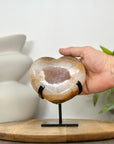 Beautiful Agate & Quartz Druzy Stone Heart Carving - HST0348