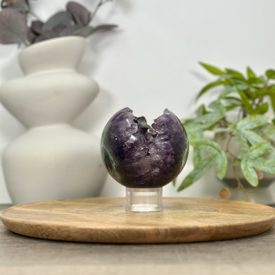 Amethyst &amp; Green Jasper Sphere Geode from Uruguay - SPH0153