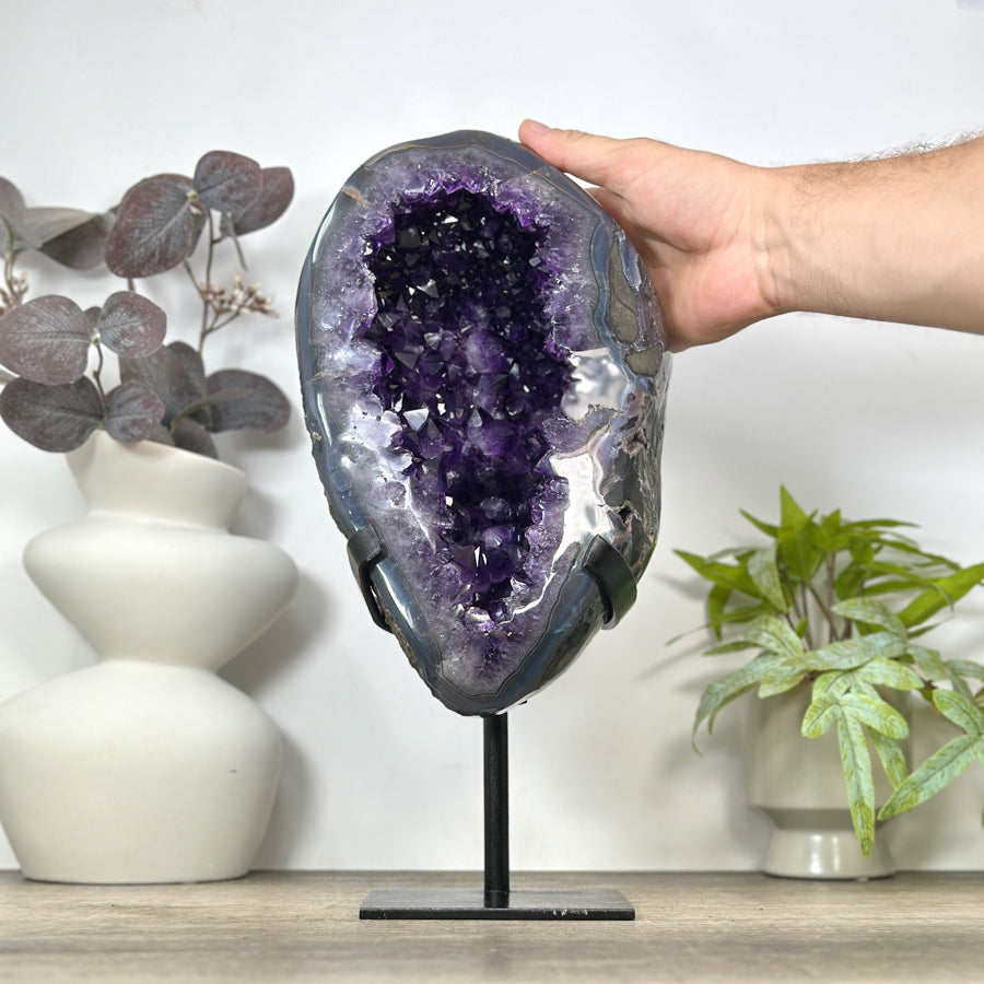 Large Natural Uruguayan Amethyst Geode with blue agate Shell - MWS3091