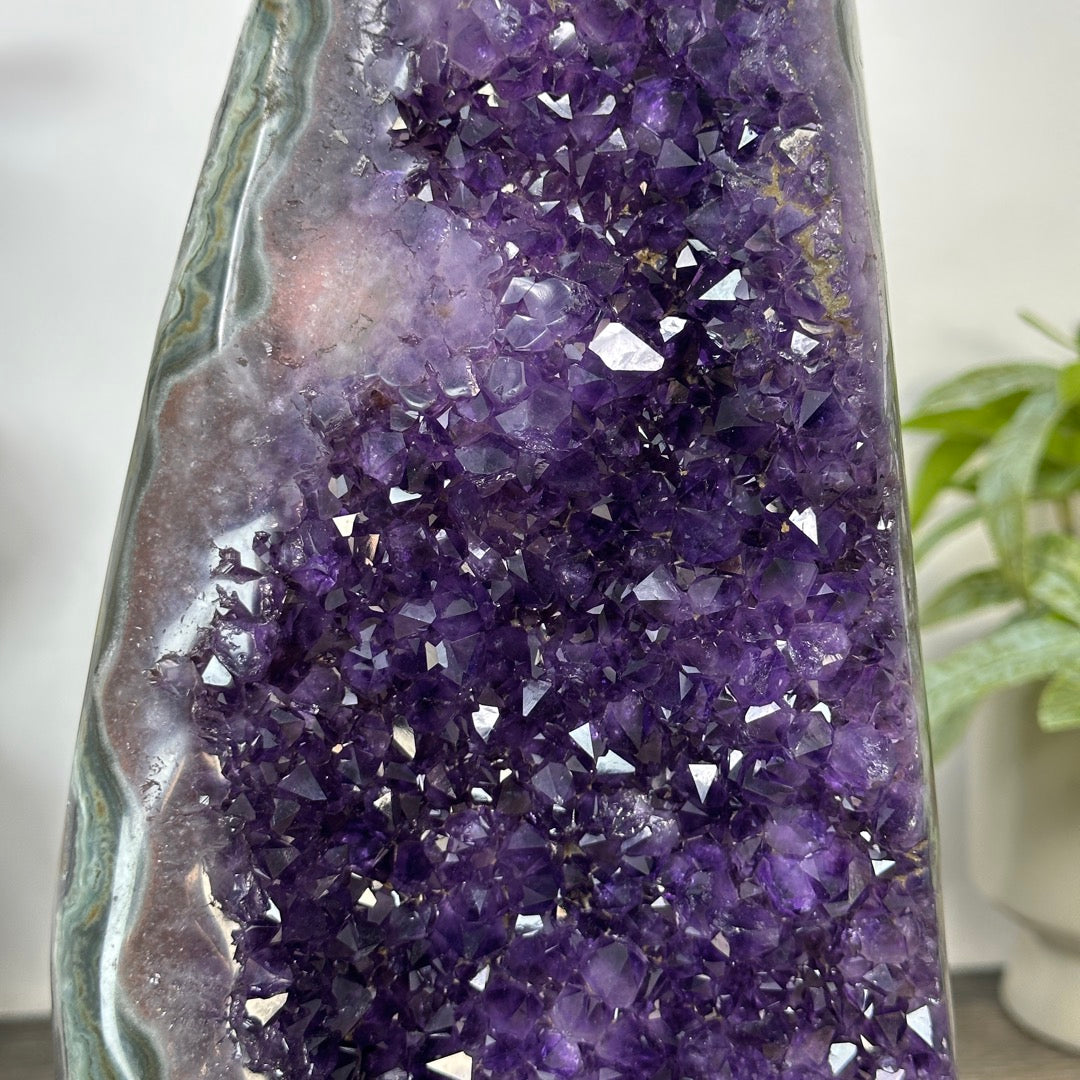 Large Natural Amethyst Geode with Unique Polished Quartz &amp; Jasper Shell - CBP1405