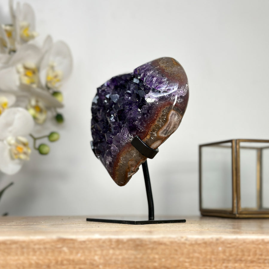 Beautiful Deep Purple Uruguayan Amethyst Stone Heart Carving - HST0267