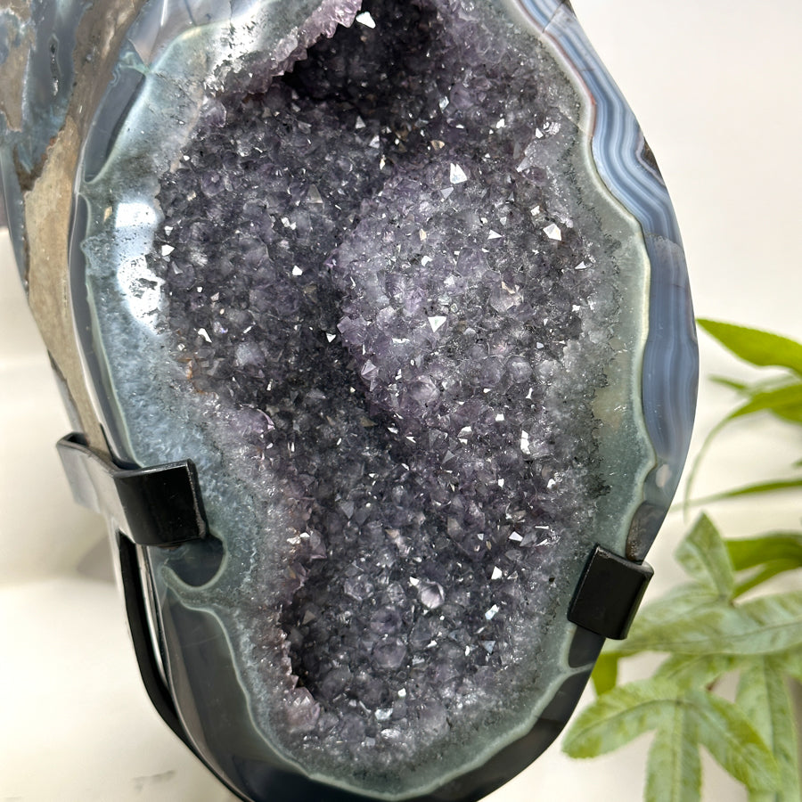 Unique Double Amethyst &amp; Agate Geode with Rotary Stand - MWS3176