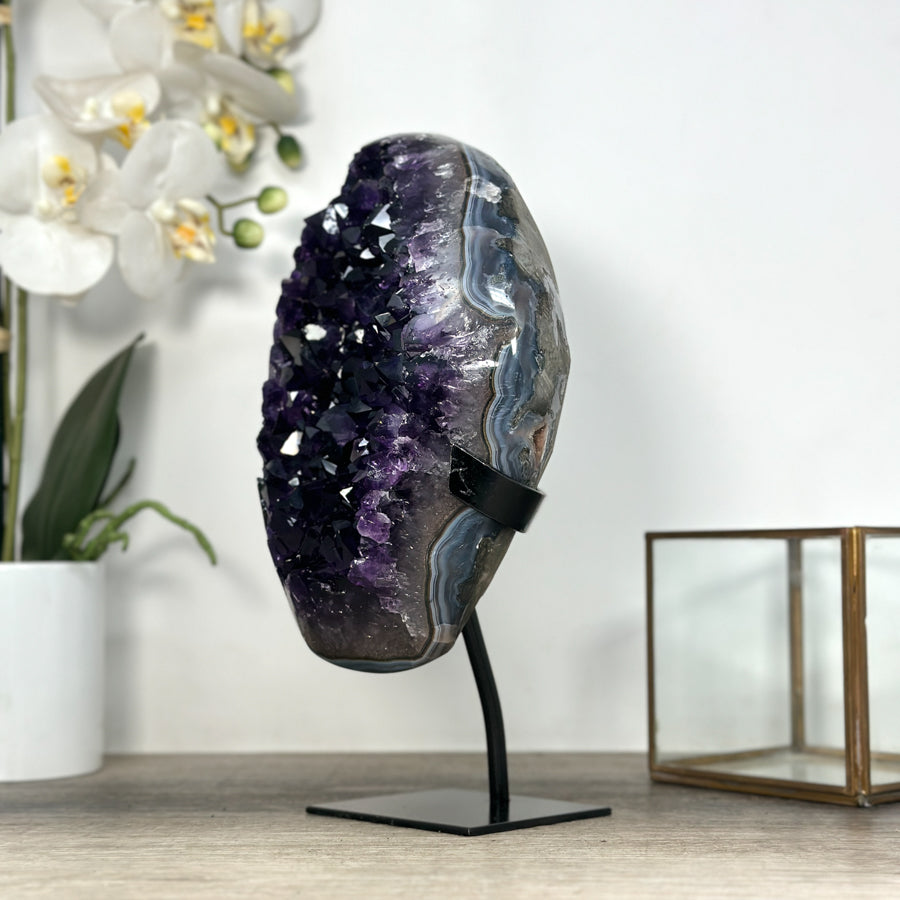 Natural Uruguayan Amethyst Crystal Cluster with Blue Agate Shell - MWS2566