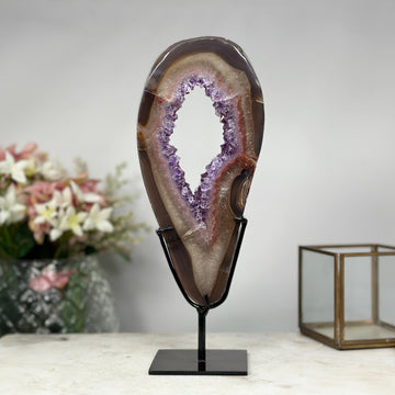 Natural Amethyst and Brown Agate Slice Portal: Stylish Home Decor or Office Accent - MWS0832