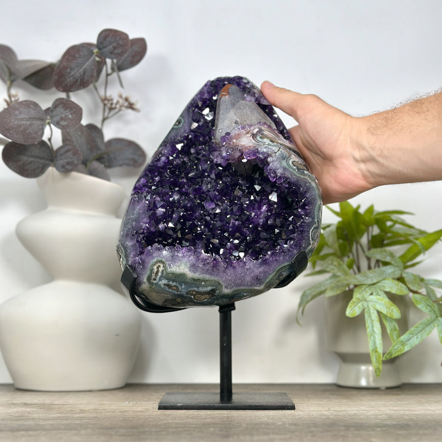 Unique Large Amethyst Stone with Huge Calcite Crystal Specimen - MWS3086