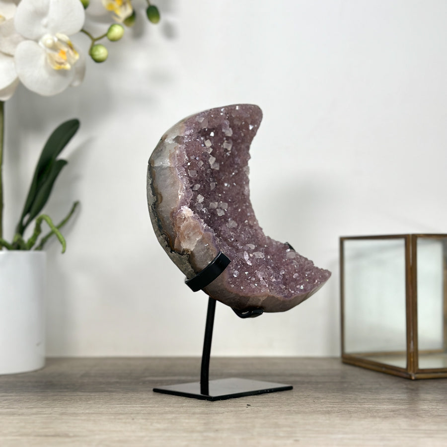 Amethyst Crystal moon - Handmade Metal stand Inccluded - MWS2581