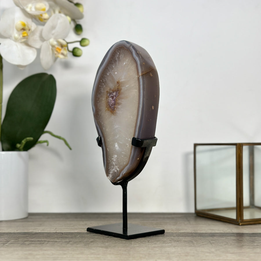 Quartz &amp; Agate Slice on Metal Stand - MWS2892