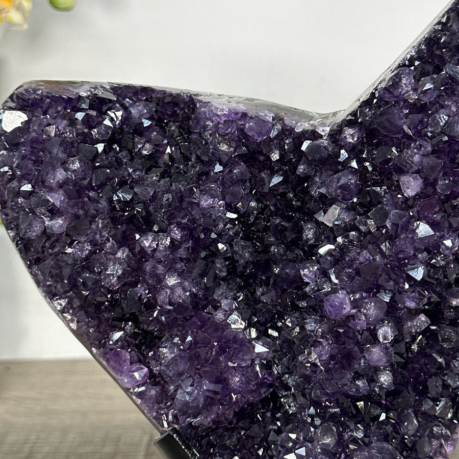 Deep Purple Amethyst Cluster on Metal Stand – Stunning Crystal for Meditation Space Decor - MWS2709