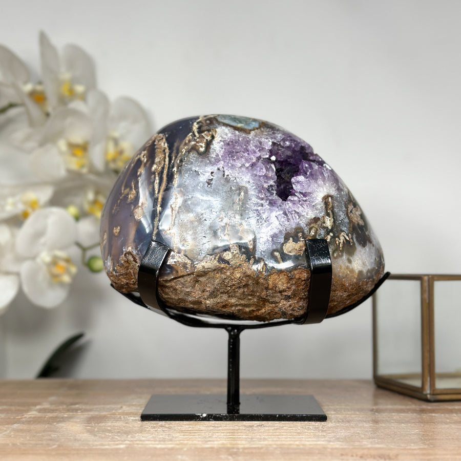Natural Agate Geode with Quartz Stalactite Formations - MWS1783