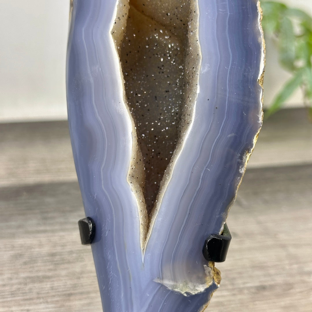 Blue Banded Agate Geode with Quartz Druzy interior - MWS3336