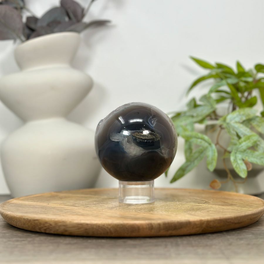 Quartz &amp; Agate Sphere Geode with Calcite Crystal Formation - SPH0149