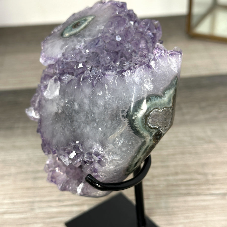 Amethyst Crystal Cluster on Stand with Light Purple Druzy - MWS2883