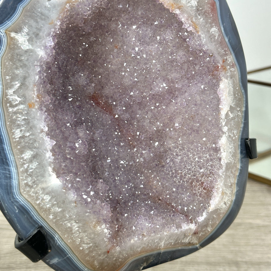 Natural Blue Agate &amp; Amethyst Geode on Stand - MWS3022