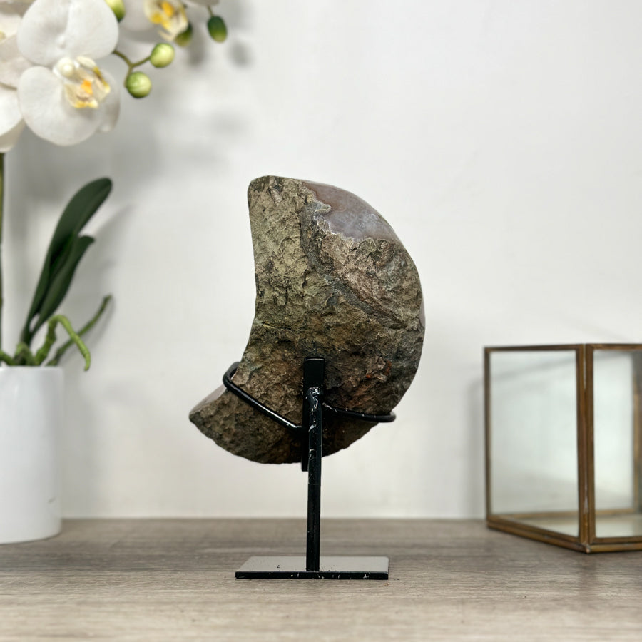 Amethyst &amp; Agate Moon Carving - Stand Icnluded - MWS2578