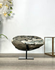 Green Quartz Geode with Calcite Crystal on Metal Stand - MWS2722