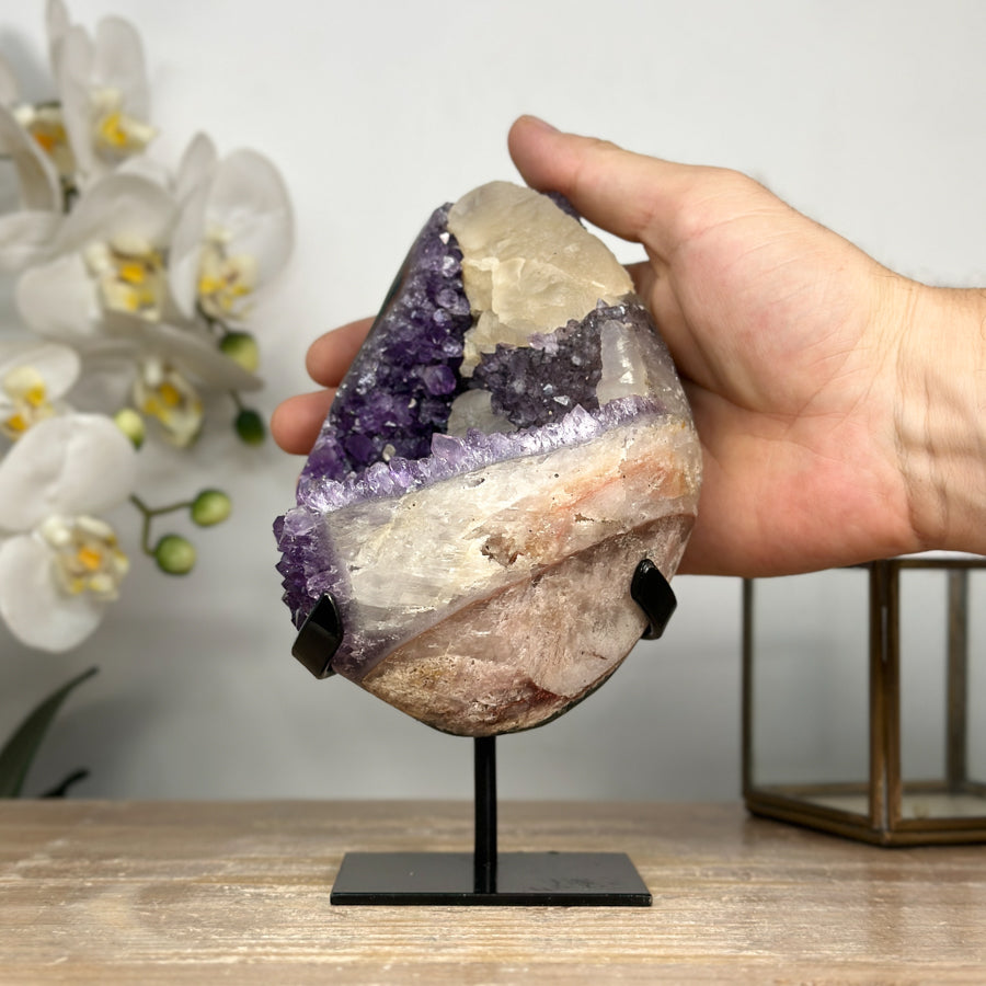 Natural Calcite &amp; Amethyst Specimen, Stand Included - MWS1964