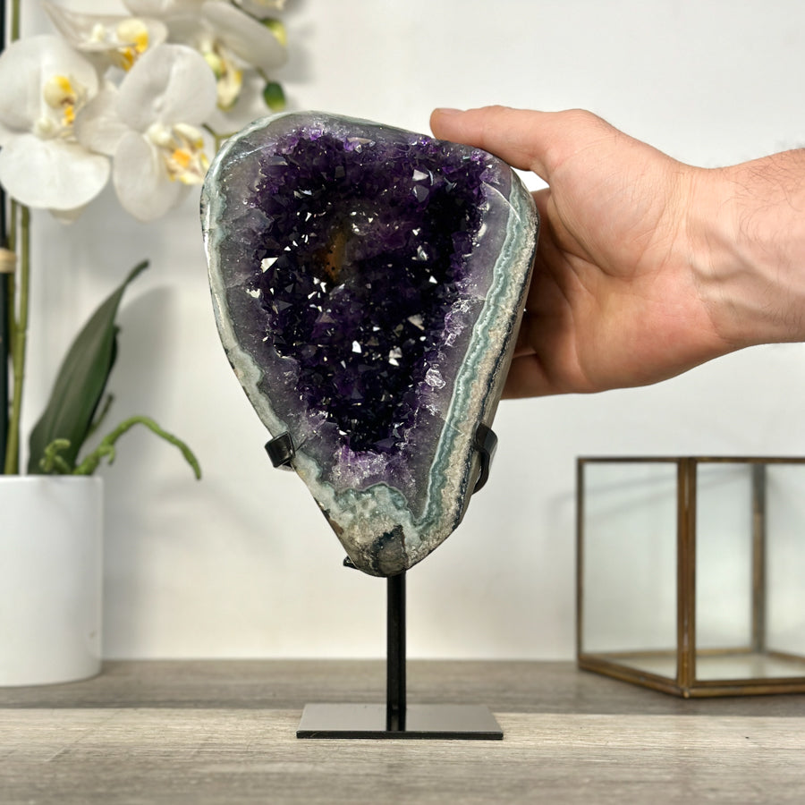 Amethyst Geode with Green Jasper Matrix on Stand – Natural Mineral Specimen - MWS2613