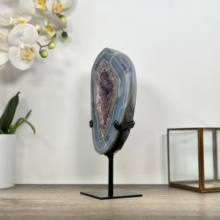Blue Banded Agate &amp; Amethyst Stone Slice - MWS3015