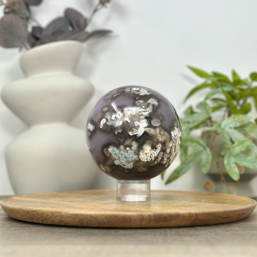 Natural Amethyst Druzy &amp; Agate Sphere Geode - SPH0162
