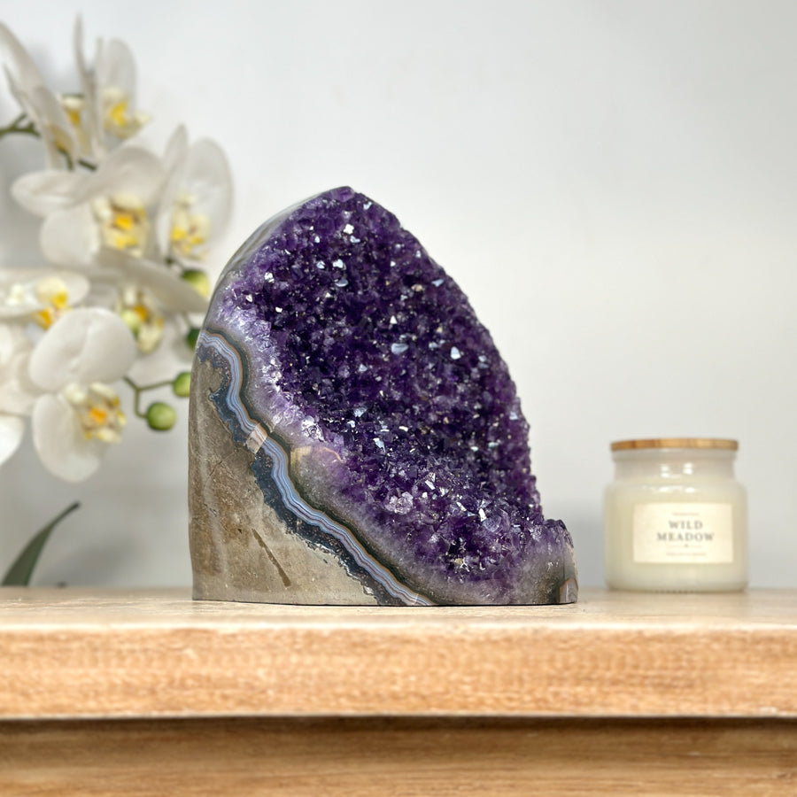 Large Natural Amethyst Cathedral with Blue Banded Agate Shell - CBP1135
