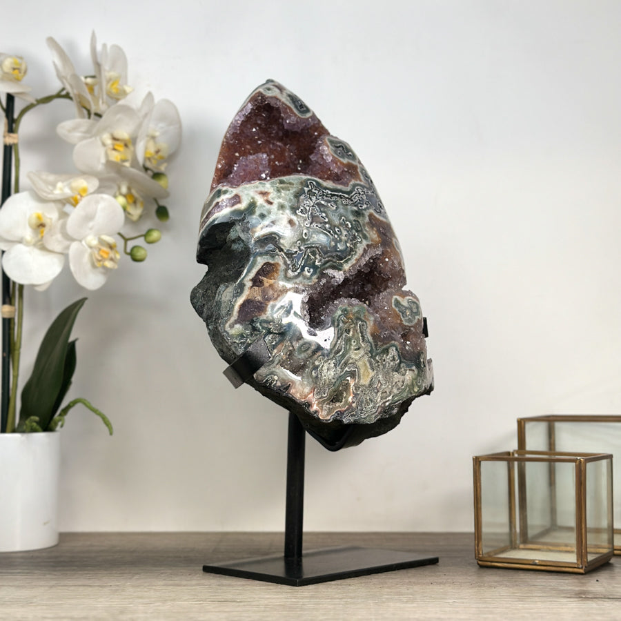 Unique Green Jasper &amp; Amethyst Crystal Specimen