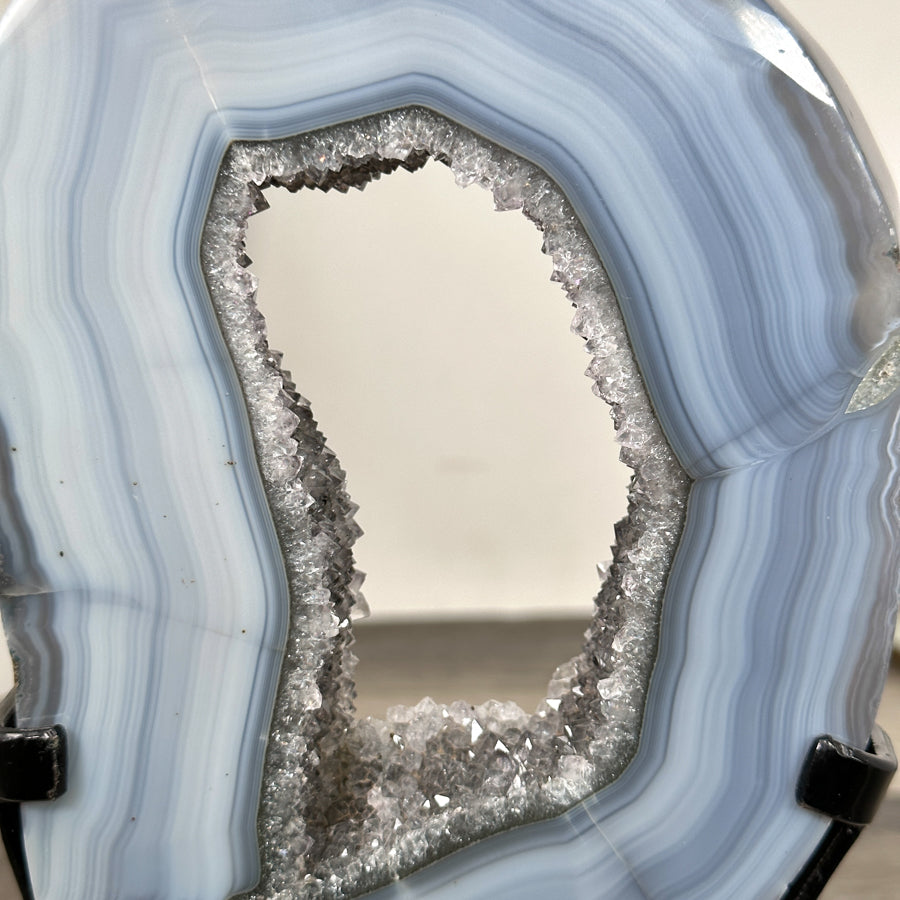 Natural Blue Banded Agate Portal with Metallic Stand - MWS2916