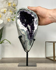 Deep Purple Amethyst Geode on Metal Stand – Stunning Crystal Formation for Shelf Display - MWS2701