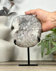 Natural white sugar quartz Geode with Stand - MWS3203