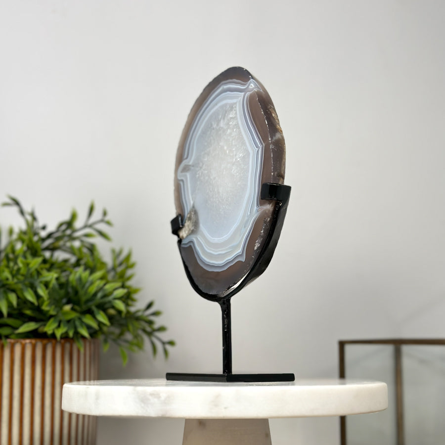 Blue Banded Agate Slice with Metal Stand - MWS2133