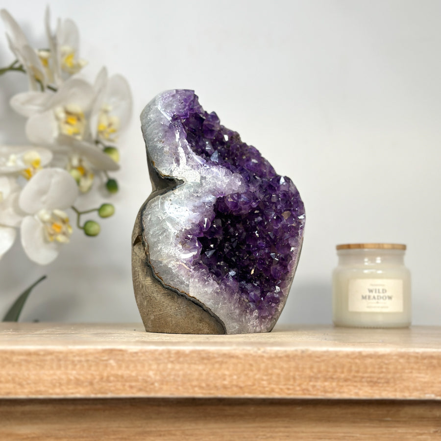 Amethyst Crystal Geode with Deep Purple Points for Home Decor - CBP1137