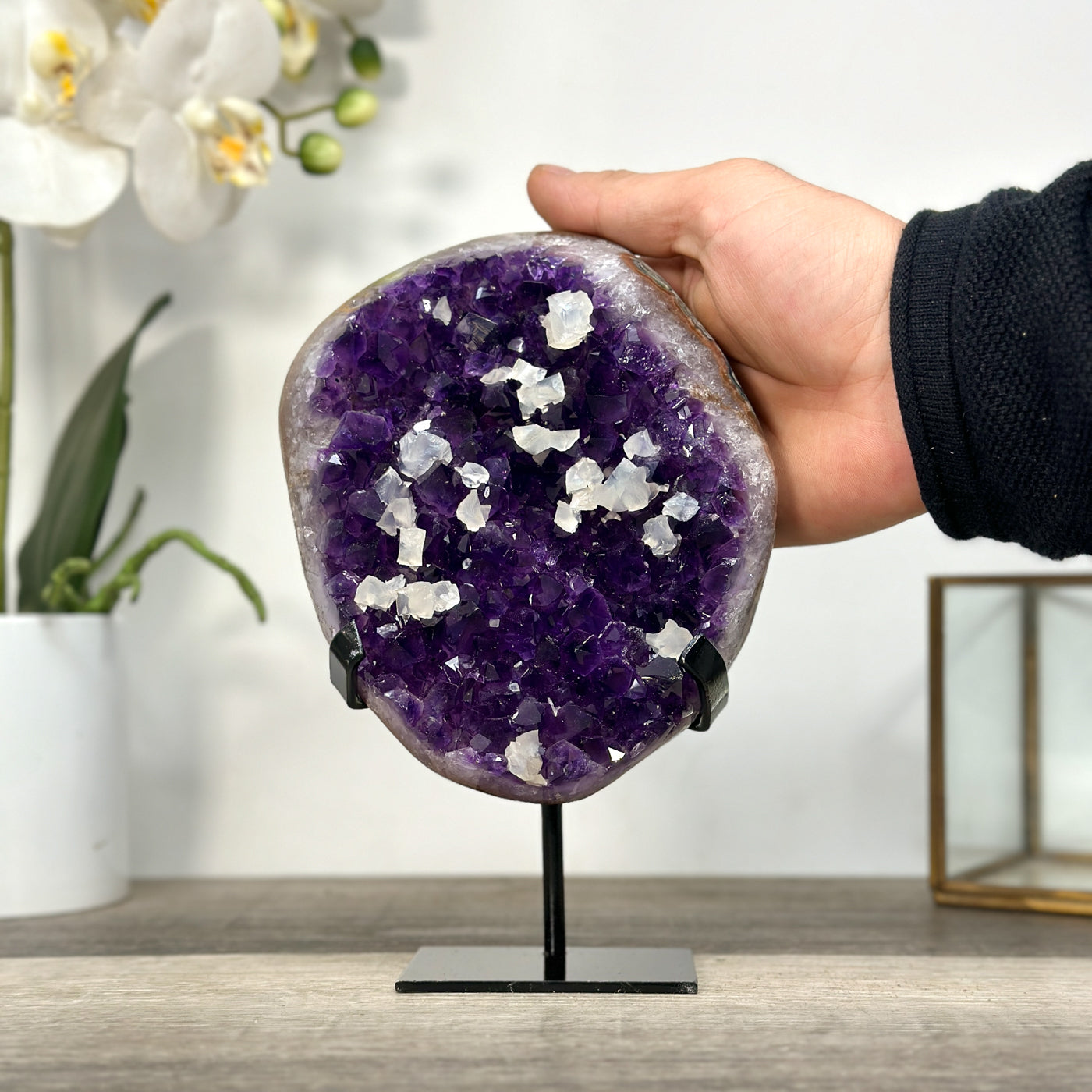 Amethyst Crystal Cluster with White Calcite Inclusions – Home Decor Display Piece - MWS2677