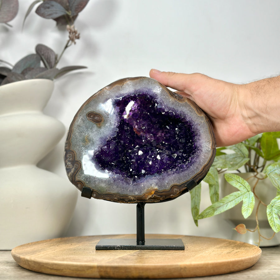 Amethyst &amp; Agate Geode with Polished Shell on Metal Stand - MWS3106
