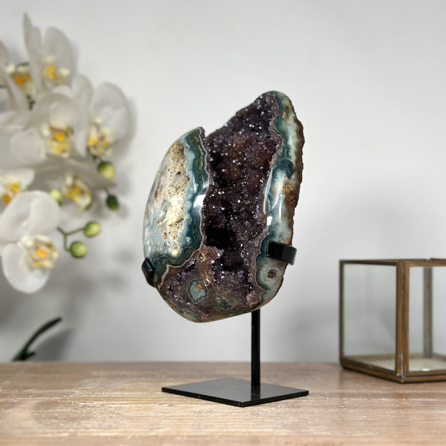 Beautiful Rainbow Amethyst &amp; Green Jasper Geode Cave - MWS1834