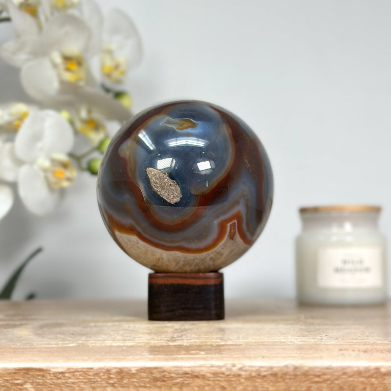 Dyed Banded Agate &amp; Quartz Sphere Geode - SPH0145
