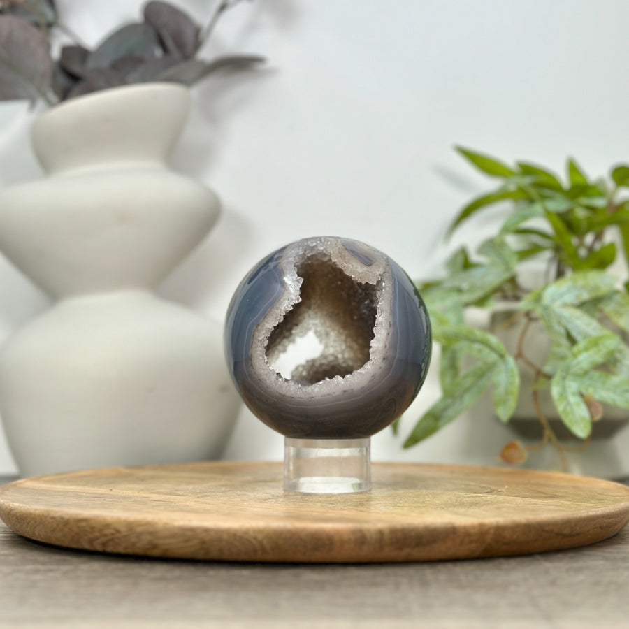 Banded Agate &amp; Quartz Druzy Sphere Geode - SPH0154