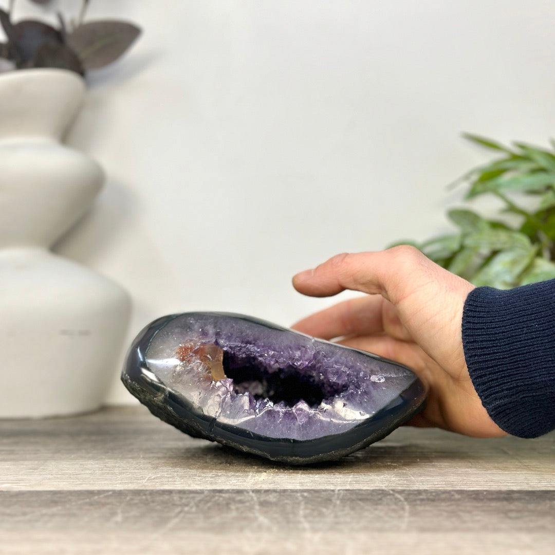 Natural amethyst &amp; Agate Stone Geode with polished Shell - STGE0081