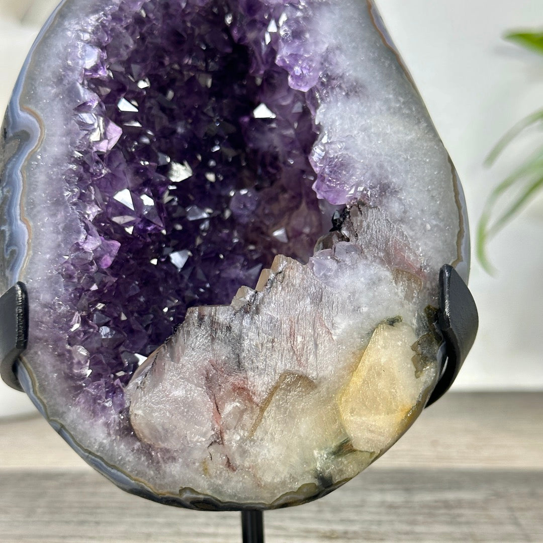 Uruguayan Amethyst Geode with Calcite Inclusion on Metal Stand - MWS3330