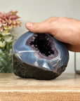 Amethyst & Blue Banded Agate Stone Geode with Druzy Cavity - STGE0005