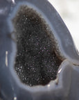 Natural Blue Agate Geode with Grey Tone Druzy Crystals - MWS0395