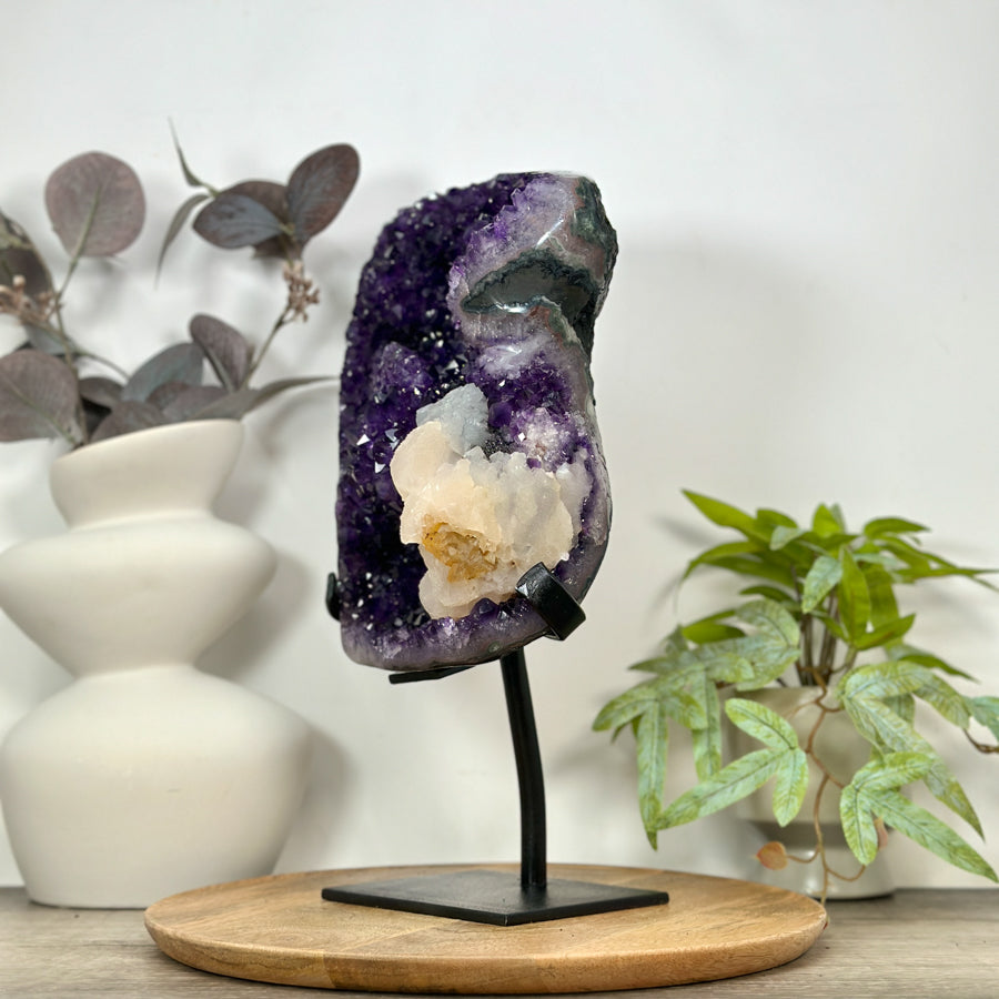 Top Grade Natural Amethyst Specimen with Stalactites &amp; Calcite Crystal - MWS3128