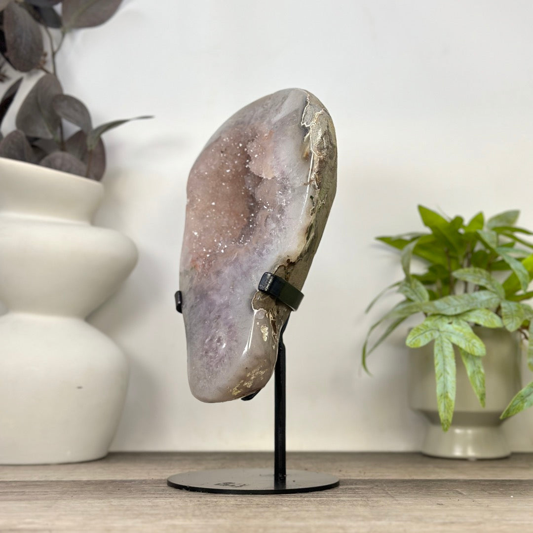 Natural Light Peach Tone Quartz Geode on Stand - MWS3363