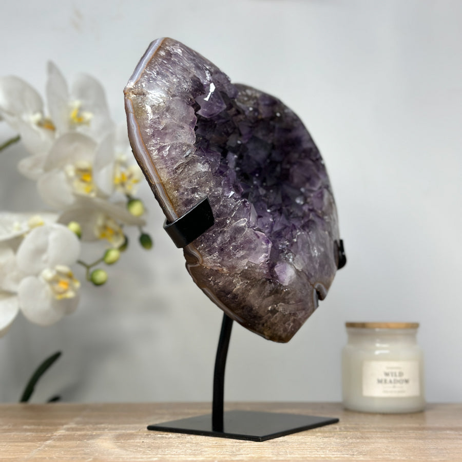 Amethyst &amp; Agate Heart Carving with Metal Stand - HST0232
