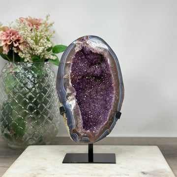 Unique Amethyst Geode with Blue Banded Agate Shell - MWS0801