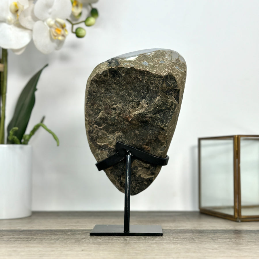 Black Amethyst Geode with Calcite Crystal Specimen - MWS2848