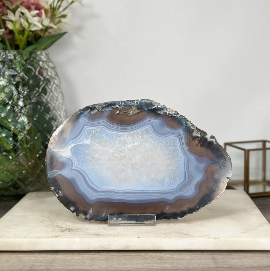 Natural Agate &amp; Quartz Stone Slice for Home Decor - SLC0016