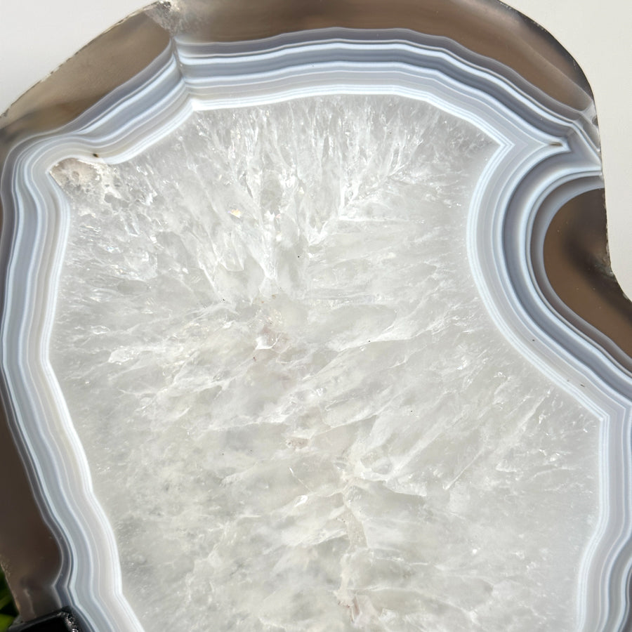 Beautiful Blue Banded Agate Slice with Metallic Stand - MWS2140